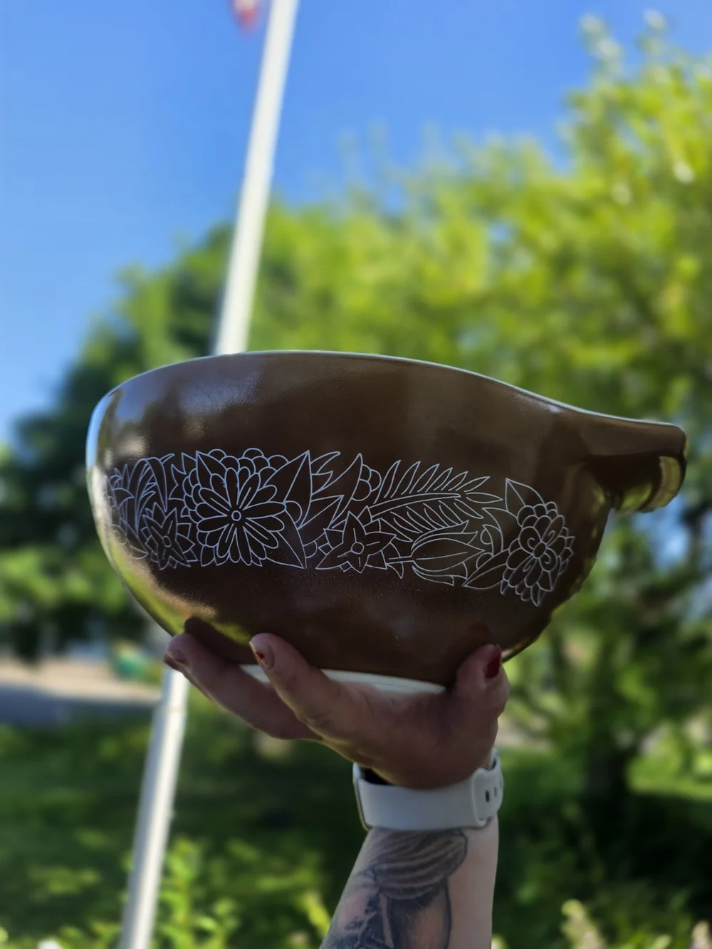Vintage Pyrex Brown and Tan Floral Nesting Bowls - Set of 4